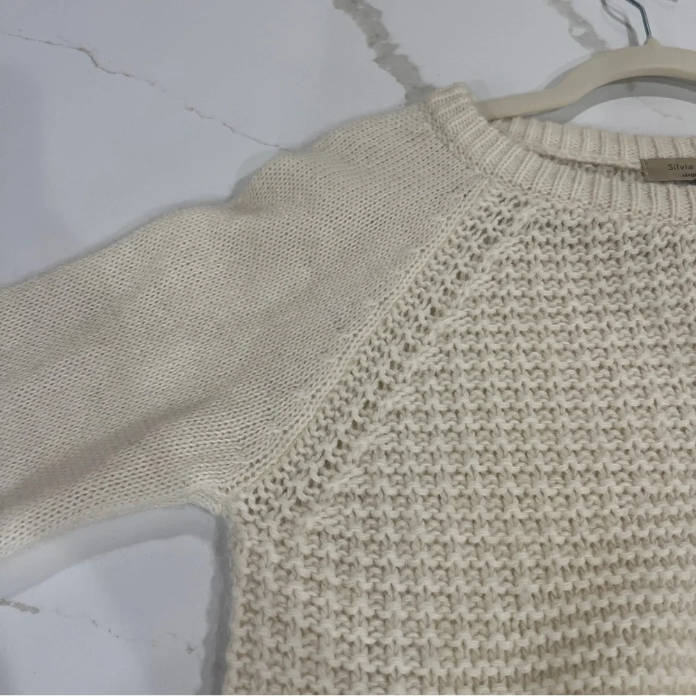 Silvia Novelli Alpaca Wool Blend Knit Sweater Ivory Large Italy Fisherman - Picture 7 of 11
